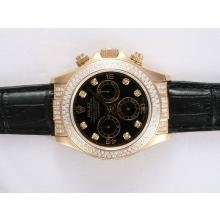 Rolex Daytona Chronograph Asia Valjoux 7750 Movimiento De Causas De Oro Con Diamantes Bisel-Negro Dial