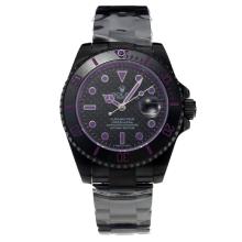 Rolex Submariner Automático Completo PVD Bisel Cerámica Con Negro Dial-Purple Hands-Sapphire Glass