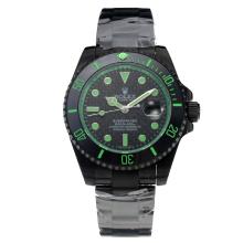 Rolex Submariner Automático Completo PVD Bisel Cerámica Con Negro Dial-Green Hands-Sapphire Glass