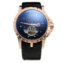 Roger Dubuis Excalibur Tourbillon Automatic Rose Gold Case with Black Dial-Leather Strap