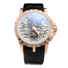 Roger Dubuis Excalibur Tourbillon Automatic Rose Gold Case with White Dial-Leather Strap