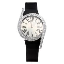 Piaget Limelight Diamond Bezel with Silver Dial-Black Leather Strap