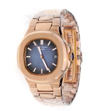 Patek Philippe Nautilus Automatic Full Rose Gold with Blue Dial-18K Plated Gold Movement