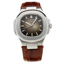 Patek Philippe Nautilus Automatic Dark Gray Dial with Leather Strap-18K Plated Gold Movement