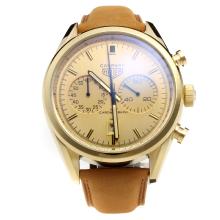 Tag Heuer Carrera Working Chronograph Gold Case with Golden Dial-Leather Strap-3