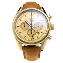 Tag Heuer Carrera Working Chronograph Gold Case with Golden Dial-Leather Strap