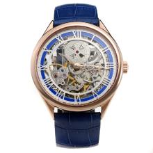 Vacheron Constantin Manual Winding Rose Gold Case with Skeleton Dial-Leather Strap-1