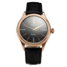 Rolex Cellini Automatic Rose Gold Case with Black Dial-Leather Strap-2