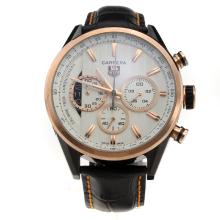 Tag Heuer Carrera Calibre 1969 Working Chronograph Two Tone Case with White Dial-Leather Strap