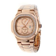 Patek Philippe Nautilus Automatic Full Rose Gold Diamond Bezel with Champagne Dial