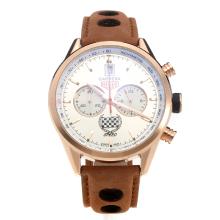 Tag Heuer Carrera Working Chronograph Rose Gold Case with Silver Dial-Leather Strap-1