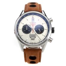 Tag Heuer Carrera Working Chronograph with Silver Dial-Leather Strap-2
