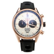 Tag Heuer Carrera Working Chronograph Rose Gold Case with Silver Dial-Leather Strap