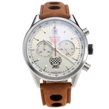 Tag Heuer Carrera Working Chronograph with Silver Dial-Leather Strap-1
