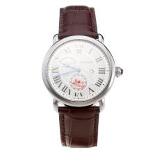 Cartier Rotonde De Cartier Watch With White Dial And Brown Leather Strap