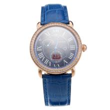 Cartier Rotonde De Cartier Watch Diamond Bezel With Rose Gold Case And Blue Dial