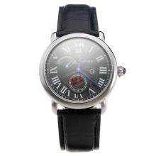 Cartier Rotonde De Cartier Watch With Black Dial And Leather Strap