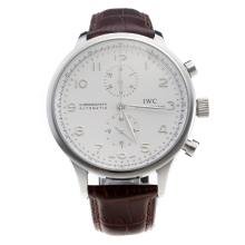 IWC Portuguese Asia Valjoux 7750 Movement With White Dial--Brown Leather Strap