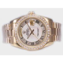 Rolex Day-Date Automática Completa Del Diamante Del Bisel De Oro Con Esfera Blanca-romana Marca