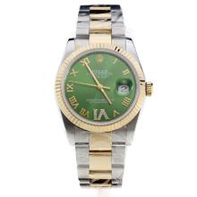 Rolex Datejust Swiss ETA 2836 Movement Two Tone with Green Dial 