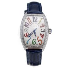 Franck Muller Casablanca Automatic Diamond Bezel with White Dial-Blue Leather Strap-1