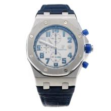 Audemars Piguet Royal Oak Offshore Working Chronograph White Dial with Blue Number Markings-Blue Leather Strap