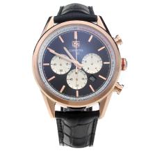 Tag Heuer Carrera Working Chronograph Rose Gold Case with Black Dial-Stick Markings