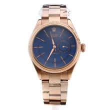 Rolex Celline Dual Time Automatic Full Rose Gold with Blue Dial-Stick Markings