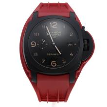 Panerai Luminor GMT Asia Valjoux 7750 Movement PVD Case Black Dial with Red Rubber Strap-Extra Black Leather Strap 