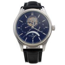 Patek Philippe Tourbillon Working Power Reserve Automatic with Black Dial-Leather Strap