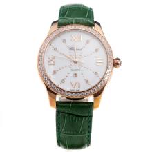 Chopard Happy Sport Rose Gold Case Diamond Bezel with MOP Dial-Green Leather Strap