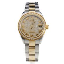 Rolex Datejust Swiss ETA 2836 Movement Two Tone Roman Markers with Diamond Bezel and Dial-Mid Size-4