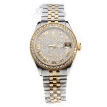 Rolex Datejust Swiss ETA 2836 Movement Two Tone Roman Markers with Diamond Bezel and Dial-Mid Size