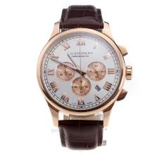 Chopard LUC Working Chronograph Rose Gold Case with White Dial-Brown Leather Strap