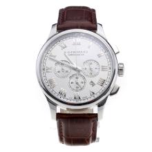 Chopard LUC Working Chronograph Roman Markings with White Dial-Brown Leather Strap
