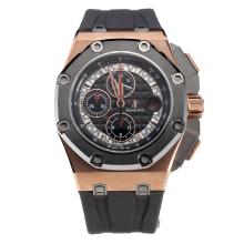Audemars Piguet Royal Oak Offshore Asia Valjoux 7750 Movement Rose Gold Case with Black Dial-Extra Rubber Strap is Included