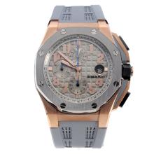 Audemars Piguet Royal Oak Offshore Asia Valjoux 7750 Movement Rose Gold Case with Gray Dial-Gray Rubber Strap(Extra Leather Strap is Included)
