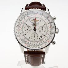 Breitling Navitimer Working GMT Chronograph Asia 7751 Movement with White Dial-Leather Strap