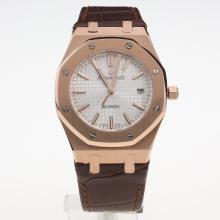 Audemars Piguet Royal Oak MIYOTA 9015 Automatic Movement Rose Gold Case with White Dial-Leather Strap