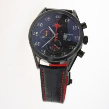 Tag Heuer Carrera Cal.1887 Working Chronograph PVD Case with Black Dial-Leather Strap