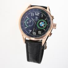 Tag Heuer Carrera BMW Power Working Chronograph Rose Gold Case with Black Dial-Leather Strap