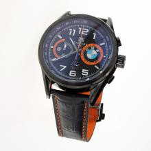 Tag Heuer Carrera BMW Power Working Chronograph PVD Case with Black Dial-Leather Strap