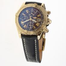 Breitling Chronomat Evolution Chronograph Asia Valjoux 7750 Movement Gold Case Roman Markers with Brown Dial-Leather Strap