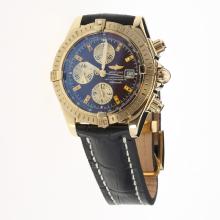Breitling Chronomat Evolution Chronograph Asia Valjoux 7750 Movement Gold Case Stick Markers with Brown Dial-Leather Strap