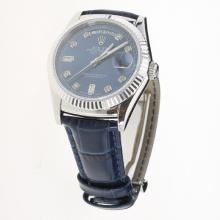 Rolex Day-Date 3156 Automatic Movement Diamond Markers with Blue Dial-Leather Strap