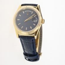 Rolex Day-Date 3156 Automatic Movement Gold Case Stick Markers with Blue Dial-Leather Strap