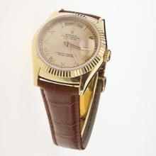 Rolex Day-Date 3156 Automatic Movement Gold Case Roman Markers with Golden Dial-Leather Strap