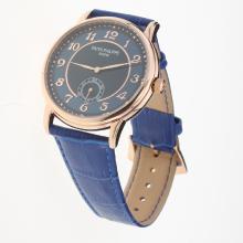 Patek Philippe Calatrava Rose Gold Case Number Markers with Blue Dial-Leather Strap