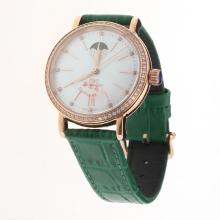 IWC Portofino Moonphase Automatic Rose Gold Case Diamond Bezel with MOP Dial-Green Leather Strap