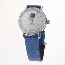 IWC Portofino Moonphase Automatic Diamond Bezel with MOP Dial-Blue Leather Strap